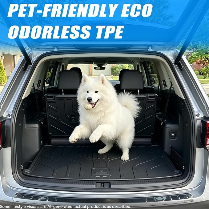 GYGY Cargo Mat Trunk Liner with Backrest Mats Fit for 2018-2025 2026 Volkswagen VW Atlas (6 or 7 Seats Only, Not for Cross Sport), All Weather Waterproof TPE Rear Cargo Tray - Image 3