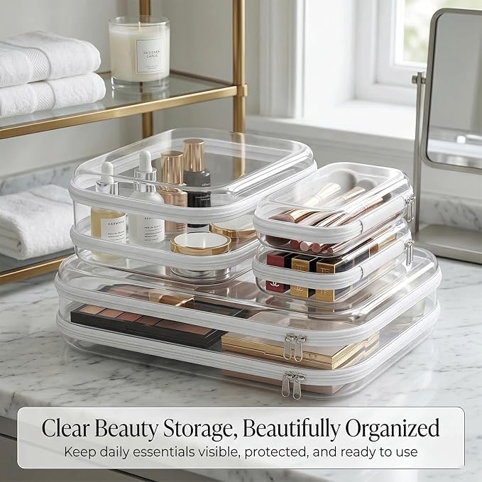 6 Pack Clear Hard Shell Zipper Case, See-Through Hard Plastic Organizer Pouches Zipper for Travel - Toiletries, Electronics, Pencils, Makeup, Secure Storage Design, 3 Sizes (2 Small/2 Medium/2 Large) - Image 6