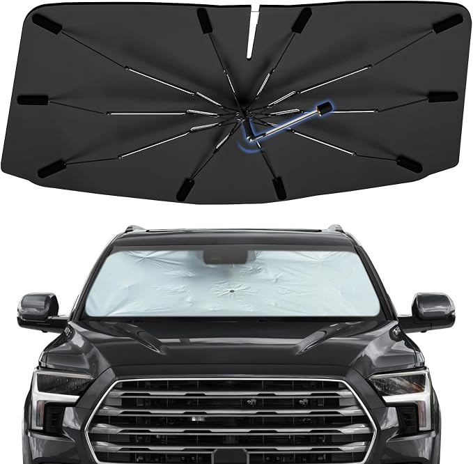 Windshield Sun Shade Umbrella for Toyota Sequoia 2008-2026 Front Window | Foldable Car Sunshade, 360 Rotation Automotive Interior UV Protection for Outdoor Parking, Keep Car Cool by Bocvam