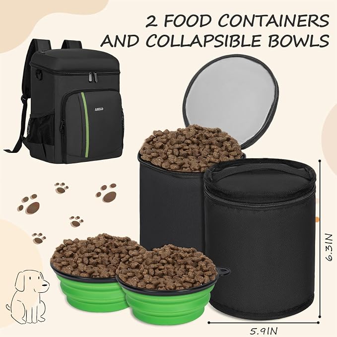 ANILD Dog Travel Bag Backpack, Flight-Ready TSA-Approved Dog Travel Bag with 2 Leak-Proof Food Canisters, 2 Foldable Silicone Bowls, Multi-Compartment Organizer for Hiking, Camping, Dog Mom Essentials - Image 4