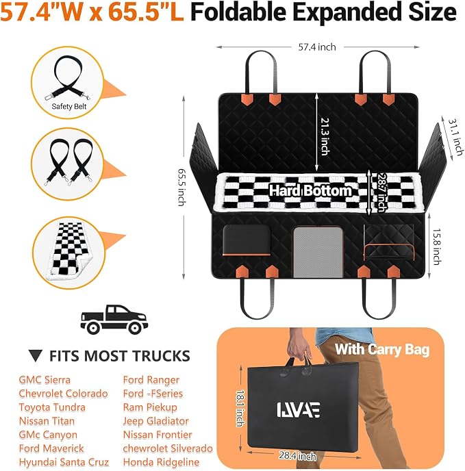 IJVAE Hard Bottom Car Seat Cover for Dog swith Removable Soft Blankets,Scratch-Proof and Anti-Slip Car Dog Hammock for Large Dogs White for Crew Cab Trucks F150 - Image 6