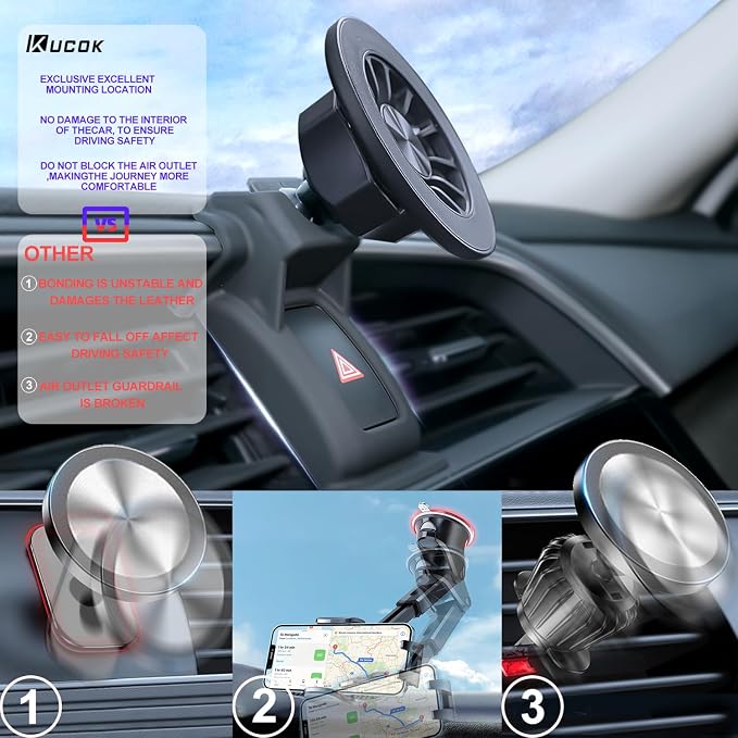 Honda CR-V Phone Mount for MagSafe, Exclusive Fit for Honda CR-V 2017-2022, Fit for MagSafe iPhone 16/15/14/13/12/Mini Series, Super-Strong Magnet for Air Vent Honda CR-V Accessories Holder - Image 4