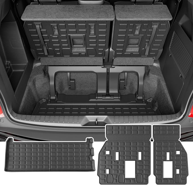 powoq 3rd Row Cargo Mat Compatible with 2021-2026 Toyota Sienna Trunk Mat Backrest Mat TPE Cargo Liner Replacement for 2021 2022 2023 2024 2025 2026 Toyota Sienna Accessories(Trunk Mat+Backrest Mat) by powoq
