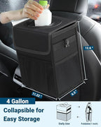 Capolo Car Trash Can with Lid, Leakproof Car Garbage Can Car Trash Bag | Waterproof, Trash Can for Car, 3 Mesh Pockets, Mini Hanging Vehicle Car Trash Bin, for Back/Front Seat (Black,4 Gal) - Image 2