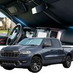 Cooling Windshield Sun Shade for Dodge RAM 1500 2011-2026, 240T Beige | Heat-Insulating Fabric, 99% UV Protection and Heat Insulation, Foldable, Storage Bag Included, for Cars SUVs and Trucks by AUTOWOEL
