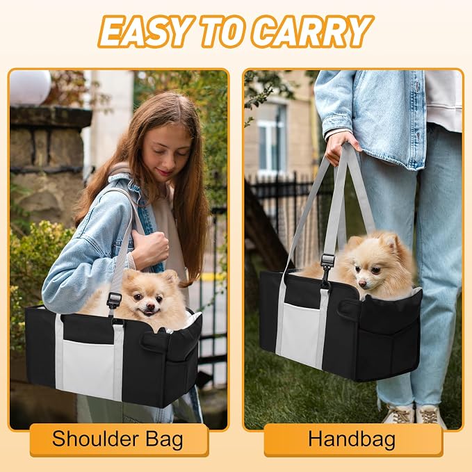 Portable Dog Car Seat for Small Dogs, Puppy Car Seat, Black&White | Booster Seat With Safety Leash & Adjustable Straps Keeps Small Dogs Secure. Removable Washable Cushion. Fits Most Cars. - Image 7