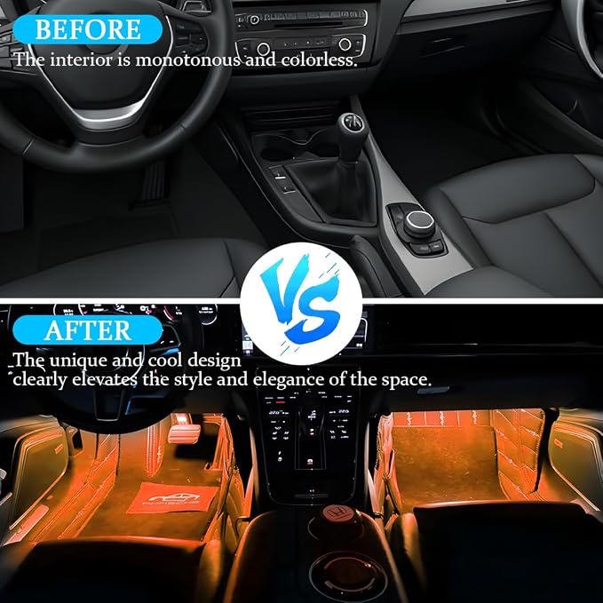 Car Interior LED Lights, 4 in 1 Bright Vehicle Ambient Neon Light Kit with DC 5V USB Port, Automotive Under Dash Decoration Night Lamp, Universal for RV, Truck, Sedan (Orange) - Image 5