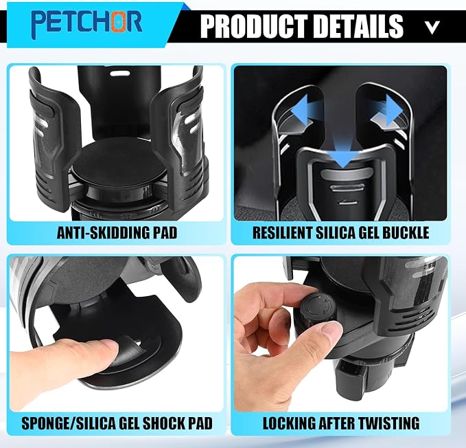 Car Cup Holder Expander, 2 in 1 Cup Holder for Large Bottles Drinks | With Impact-resistant Silicone Edges for Anti-Slip Stability. The 2-in-1 Design Maximizes Space for Phone, Drink, and Snack - Image 4