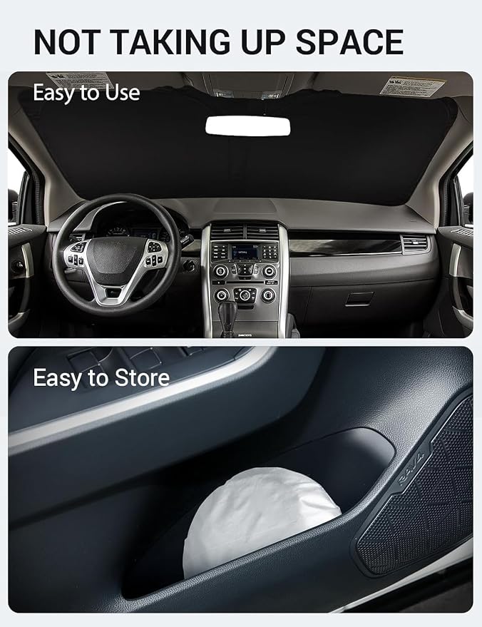 Proadsy Custom Fit 2007-2014 Ford Edge Windshield Sun Shade, Blocks Heat | 240T Heat Shield, Drops Temp 54°F, Blocks 99% UV, Prevents Dashboard Cracking, Summer Parking & Beach Trips, Easy Twist-Fold - Image 9