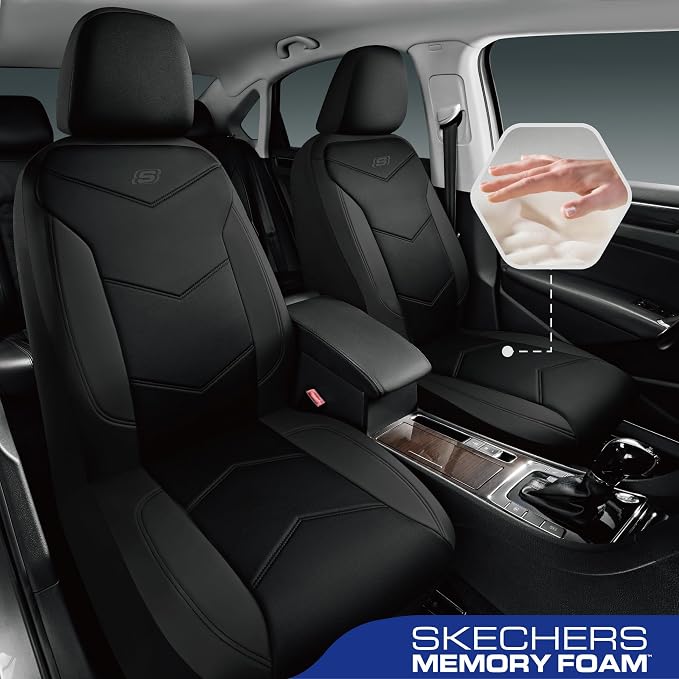 Skechers Memory Foam Seat Covers,Leather Car Seat Covers, Ultimate Comfort & Support Front Seat Covers Airbag Compatible, Automotive Universal Fit Most for SUVs, Vans, Sedans, Cars, Trucks,Black - Image 2