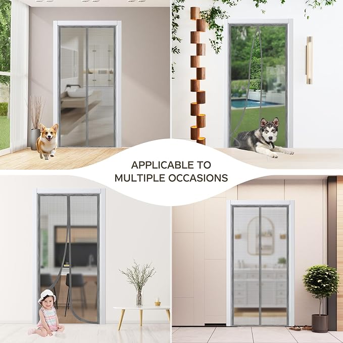 Magnetic Door Screen, Durable Reinforced Anti-Tear Mesh Self-Closing Curtain, Heavy Duty Screen Door with Full Frame Hook & Loop, Fit Door Size 36 x 82 Inch (Silver) - Image 7