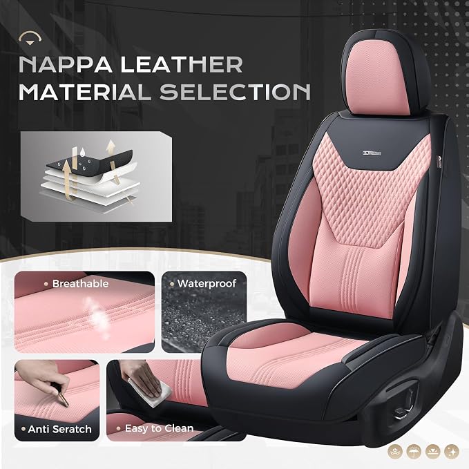 Coverado Car Seat Covers Full Set, Front Seat Covers with Lumbar Support and Back Seat Cover Waterproof Leather Automotive Seat Cover, Universal Car Interior Protectors Cushion for Most Cars - Image 2
