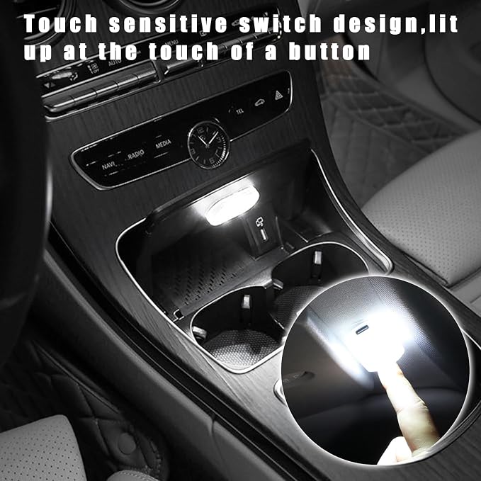KVAEY 4 PCS Car LED Lights Interior Wireless, 7 Colors Magnetic Auto Ambient Light with 6 Bright LED Lamp Beads, Portable USB Rechargeable Vehicle Interior Led Night Light (White, Sticky, 4pcs) - Image 5