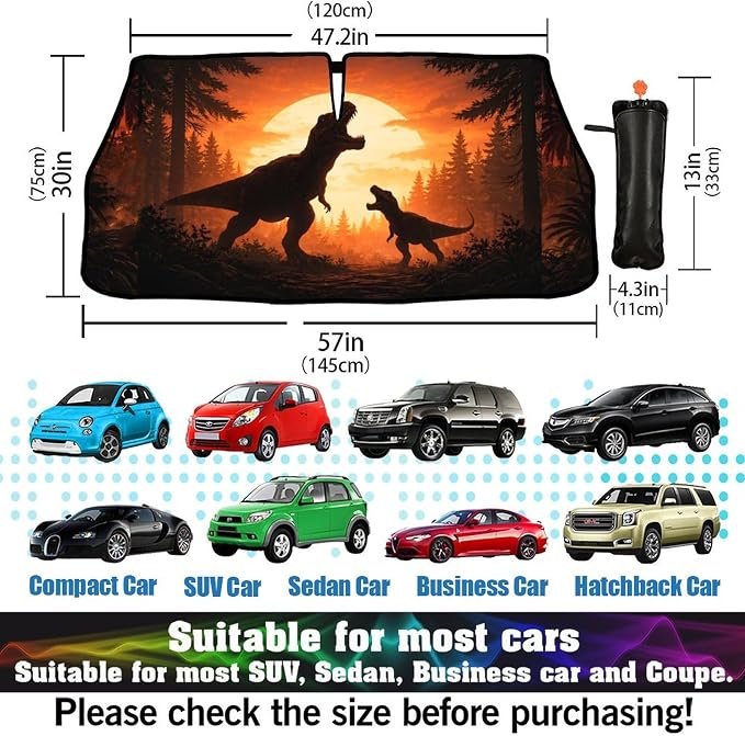 Dinosaur Sunset Car Windshield Sunshade Umbrella Sunset Print Sun Shade for Car Windshield Umbrella Upgraded Sunshades Blocks UV & Heat Front Window Shades for SUV Sedan Auto - Image 6
