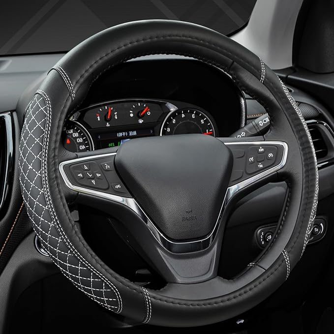 West Llama Customized Auto Car Steering Wheel Cover for Toyota Rav4 Corolla Camry Highlander (Diamond Quilted-Black+Gray-Standard Size) by WESTLLAMA