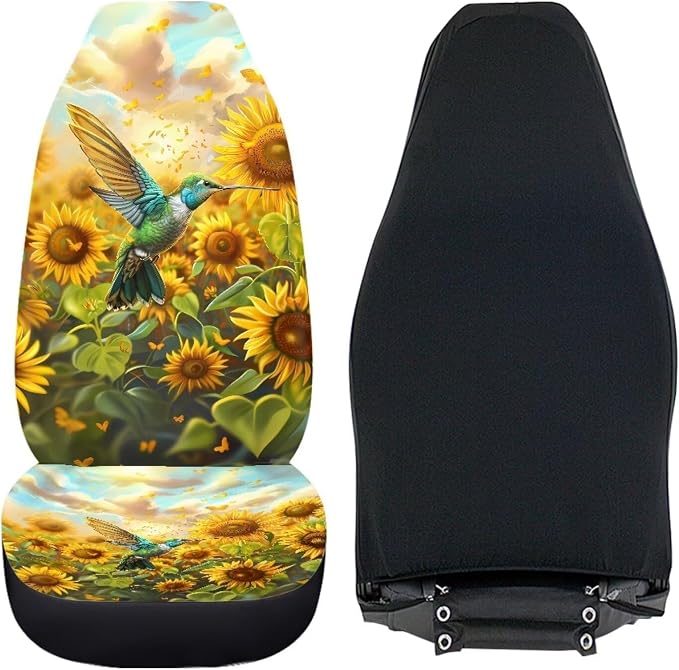 Hummingbird Sunflower Accessories 2 Pack Front Car Seat Covers, Automotive Interior Non-Slip Easy to Install Seat Cushion Protectors for Front Seats, Universal for Vehicles Trucks Vans SUV - Image 6