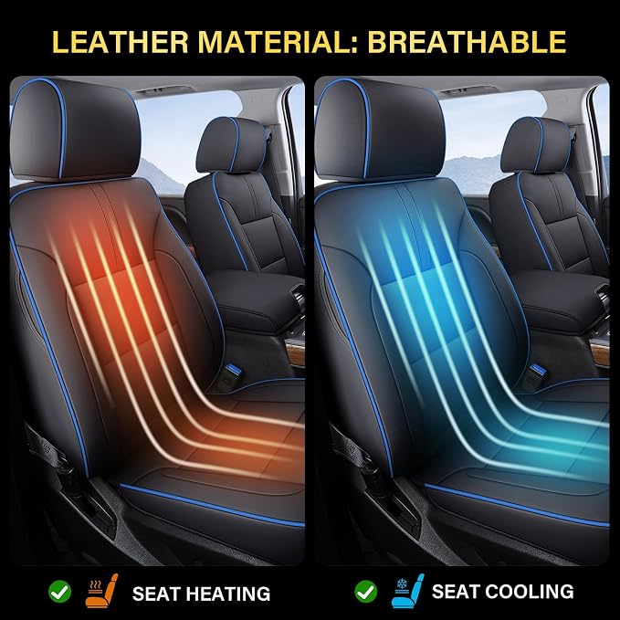 Coverado Silverado Seat Covers Full Set, Faux Leather Car Seat Covers Fit for Chevy Silverado GMC Sierra 2007-2013 & 2019-2026 1500, 2020-2026 2500HD 3500HD Crew Double Extended Cab(Blueline) - Image 4