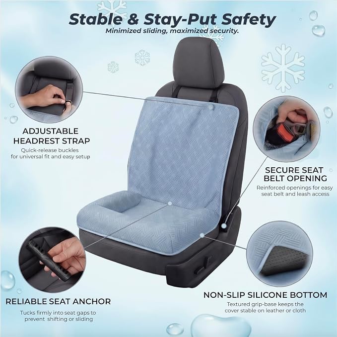 Premium Dog Cooling Car Seat Mat for Small Dogs & Puppies, Front Seat Travel - Image 5