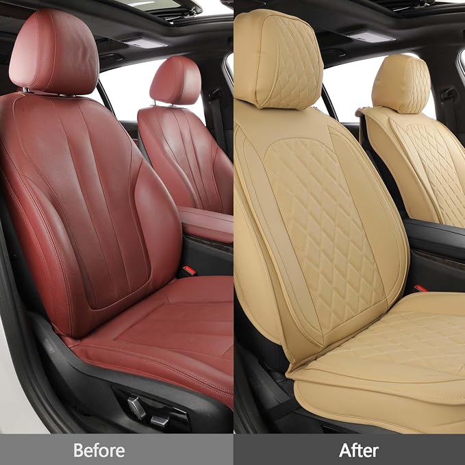 Front Seat Covers,Leather Car Seat Covers for Most Sedan Truck SUV | Seat Covers Beige ,Waterproof Car Seat Covers,2pcs Front Seat Protector Vehicle Seat Cushion For Families Pets Commuters - Image 4