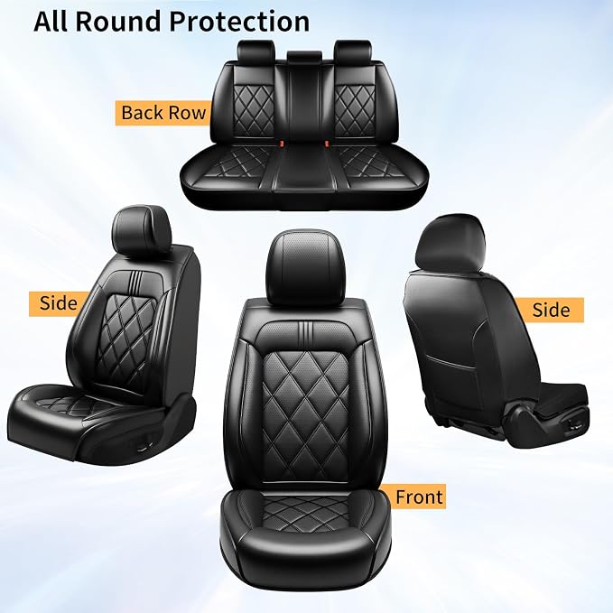 K5 Car Seat Covers Custom Fit for Kia K5 2021-2025 2026, Full Coverage Leather Waterproof Breathable Seat Covers Full Set, Automotive Seat Protectors, Airbag Compatible(5 Seats, Black) - Image 9