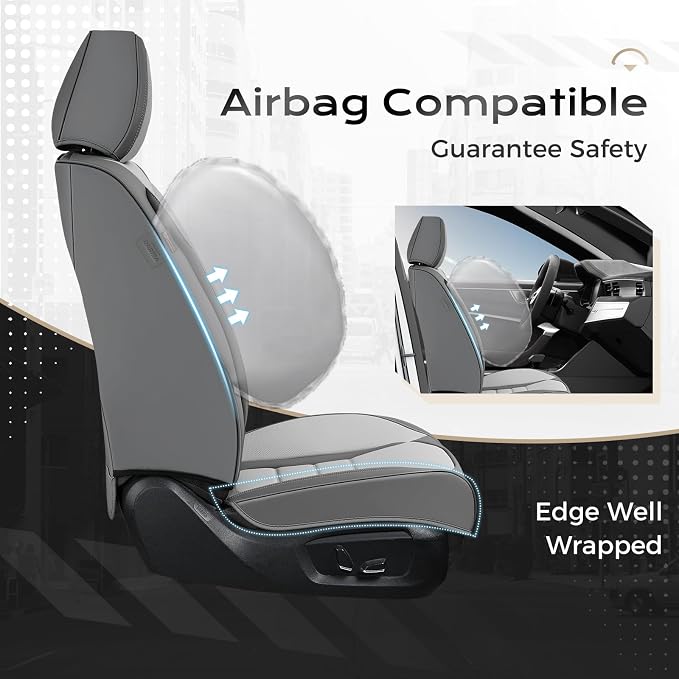 Coverado Car Seat Covers Front, Seat Covers for Cars, Waterproof 2-Pack Car Seat Cushion, Leather Carseat Seat Protectors, Universal Seat Covers Fit for Most Sedans SUV Pick-up Trucks(Gray&Light Gray) - Image 5