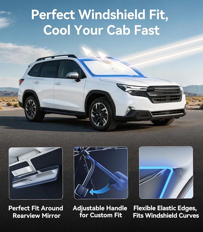 Nmoiss [Vinyl Coating Heat Shield] Windshield Sun Shade Umbrella Custom for Subaru Forester, Protect Car from Sun Rays & Heat Damage Keep Cool and Protect Interior - Image 5