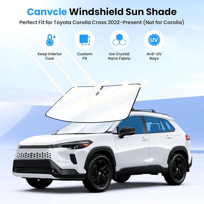 Canvcle Windshield Sun Shade for 2022-2026 Toyota Corolla Cross (Not for Corolla) Accessories Upgraded Double-Layer Front Window Sunshade Cover Sun Visor Protector Foldable Block UV Rays Keep Car Cool - Image 2