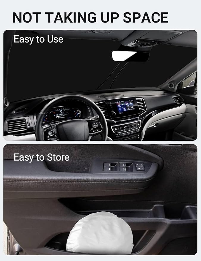 Proadsy Custom Fit 2016-2026 Honda Pilot Windshield Sun Shade, Blocks Heat | 240T Heat Shield, Drops Temp 54°F, Blocks 99% UV, Prevents Dashboard Cracking, Summer Parking & Beach Trips, Easy Twist-Fold - Image 9