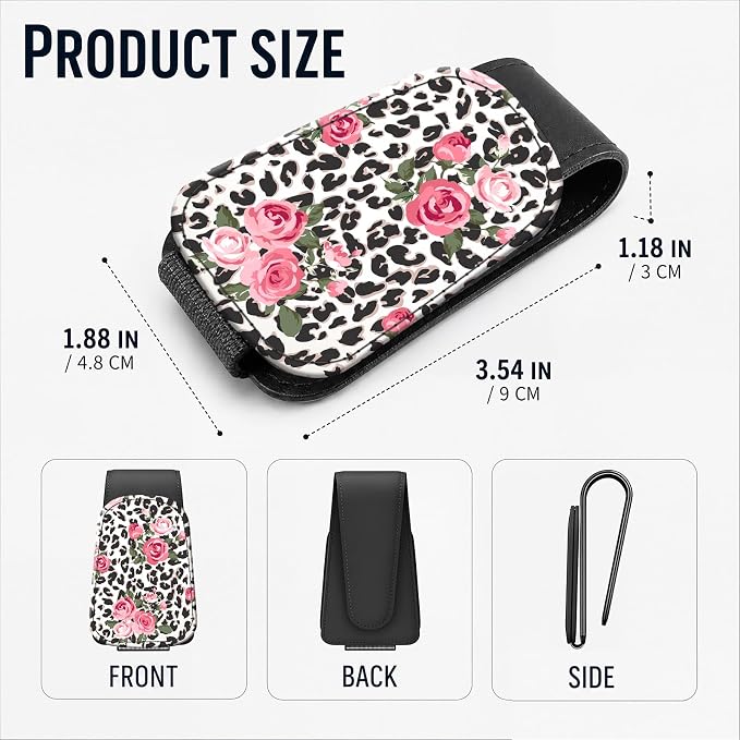 Leather Magnetic Sunglass Holder for Car Sun Visor, Cute Eyeglass Ticket Card Hanger Clip, Universal Auto Interior Accessories for SUV Pickup Truck, Rose Leopard - Image 3