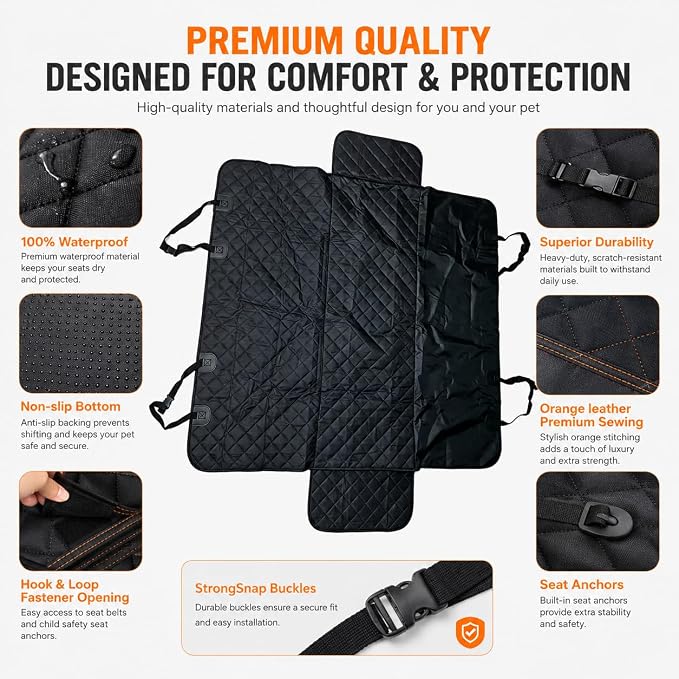 Dog Car Seat Cover for Back Seat, Waterproof Dog Hammock for Car, Non-Slip Dog Covers for Cars Backseat, Universal Pet Car Seat Cover Protector for Cars SUVs Trucks (Black Border) - Image 3