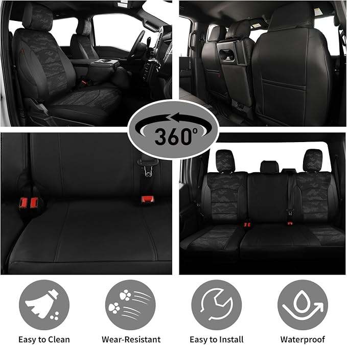 EKR F150 Seat Covers Custom Fit for (4 Door,SuperCrew) Ford F-150 STX 2024-2026 & F150 XL/XLT/Tremor 2021-2026& (Lightning) F-150 Pro/XLT/Flash 2022-2024 -Faux Leather(Black/Gray Camo A122) - Image 2