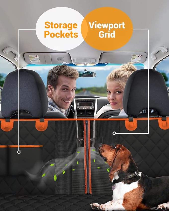 Dog Car Seat Cover, 600D Heavy Dute Car Seat Cover for Dogs Pets, 100% Waterproof Anti-Scratch Nonslip Dog Hammock for Cars, Seat Covers Protector with Seatbelt for Sedan SUV Truck XL Orange&Black - Image 7