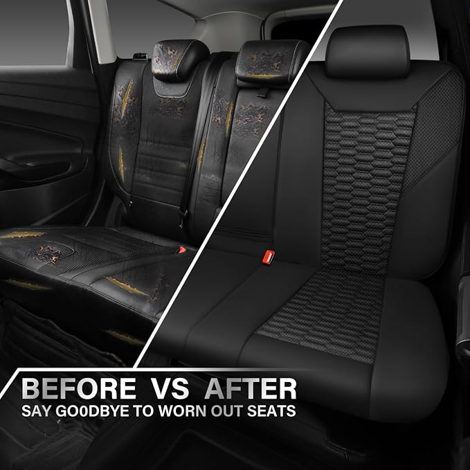 CAR PASS 3D Foam Mesh Leather Back Bench Car Seat Covers,Breathable Rear Seat Cover Universal Fit for Most Cars Sedans SUVs Vans Small Trucks 95% Automotive Backseat, Black - Image 6