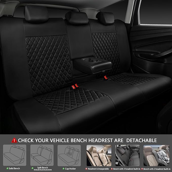 CAR PASS Red Leather Seat Covers Full Set-Universal Quilting Pretty Girly Car Seat Cover with 5mm Composite Sponge Inside,Airbag Compatible, Waterproof Delux Fit for Most Sedan,SUV,Cars (Full Set,Red) - Image 4
