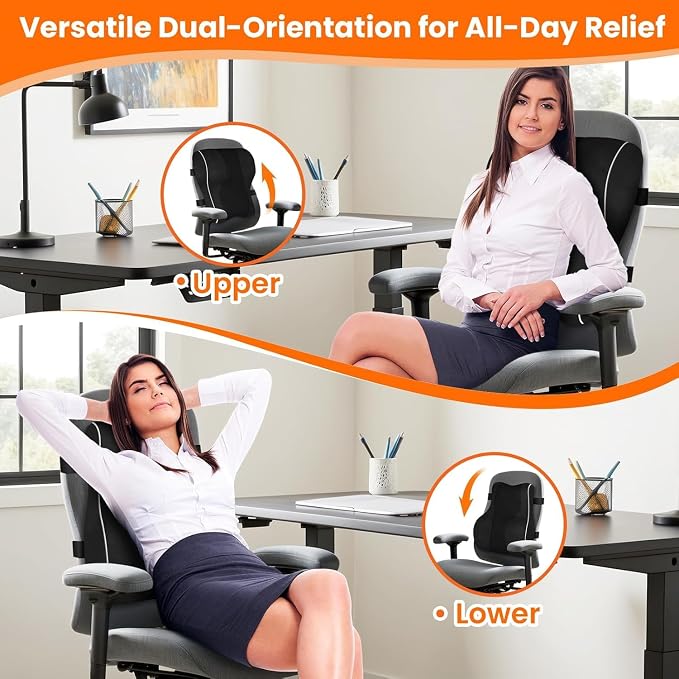 CloudBliss Lumbar Support Pillow, Memory Foam for Office, Standard, Black | Ergonomic High-Density Memory Foam, Adjustable Straps, Washable Mesh Cover, Lower Back Support for Office, Gaming & Car Seat - Image 8