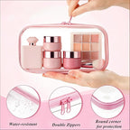 4 pcs Clear Hard Shell Zipper Case, Water-Resistant Travel Makeup Bag, Diaper Bag Organizer Pouches,Clear Toiletry Bags (Pink) - Image 3