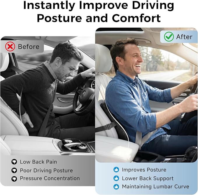 Lumbar Support Pillow for Car & Office Chair - High-Density Memory Foam Back Cushion for Sciatica & Lower Back Pain Relief - Non-Slip Support for Long Commutes & Desk Workers (4D Mesh Black) - Image 2