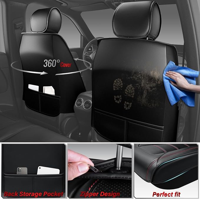 CAR PASS Luxury Nappa Leather Car Seat Covers Front Seats, Waterproof Seat Cover for Cars 2 Seats, Black Car Seat Protector, Automotive Seat Cover Universal Fit for Most Sedans SUV Trucks Black - Image 2