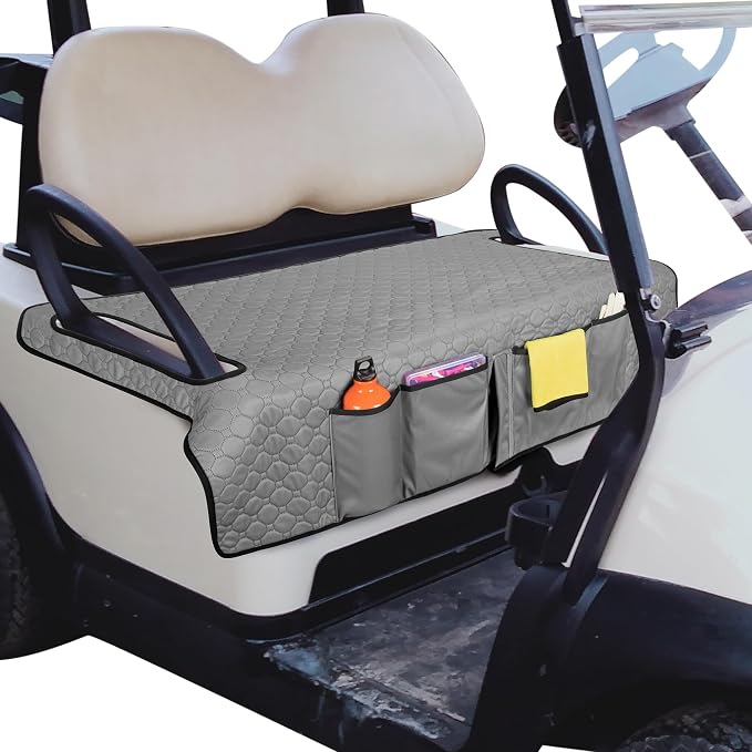 PGmoon Golf Cart Seat Covers with 4 Front Pockets & Nonskid Bottom | Universal Golf Cart Seat Towel Blanket Fits for EZGO, Yamaha, Club Car and More 2 Person Seats Golf Carts by PGmoon