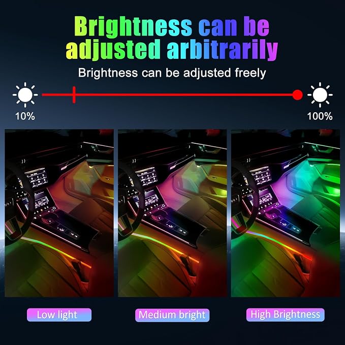HMYC Acrylic Interior Car LED Strip Light with APP, 18-in-1 128 Colorful 6 Pieces Fiber Optic Car Decoration Atmosphere Light Kits, Dual Zone Music Sync Rhythm RGB Neon Lighting for All Cars - Image 7