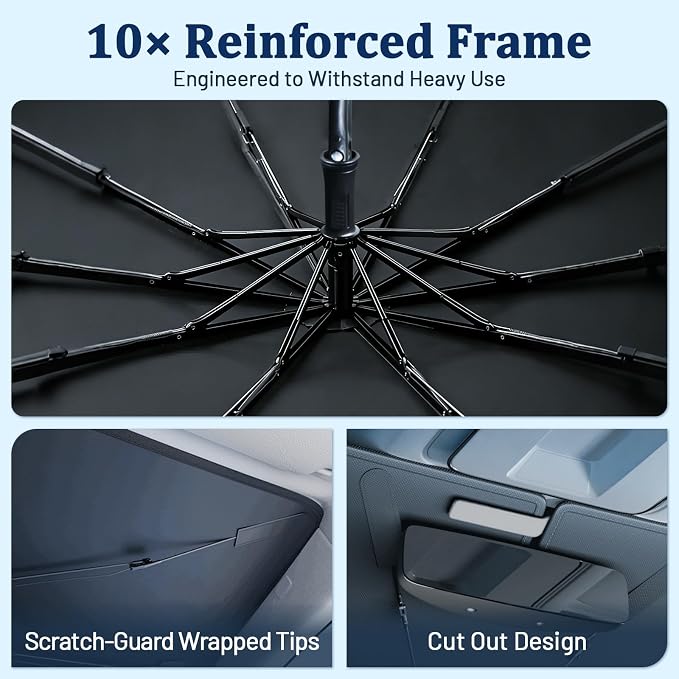 [2026 Upgraded] Car Windshield Sun Shade Umbrella(X-Small 55" L x 23" W) | Front Window Sunshade with Thermo Shield Fabric, Foldable Car Sun Visor for Heat Reduction and Interior Protection - Image 5