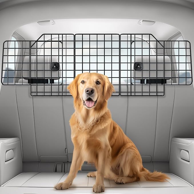rabbitgoo Dog Car Barrier for SUV, Heavy-Duty Steel Wire Pet Gate, Foldable | Adjustable Universal-Fit Divider, Triple Folding for Cargo Area Vehicles Trucks Safety Travel by rabbitgoo