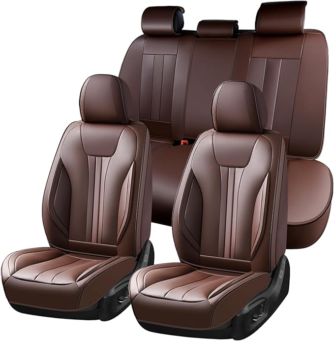 Huidasource Waterproof Faux Leather Car Seat Covers, Universal Fit for Most Cars, SUVs & Trucks, Airbag Friendly, Easy Installation, Scratch Proof for Family Travel, Coffee by Huidasource