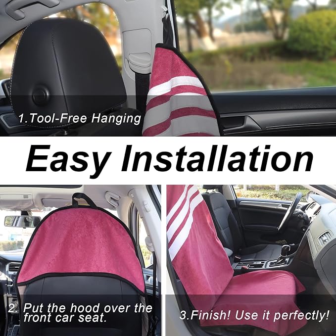 Sweat Towel Car Seat Cover Protector Front Seats for Gym Workout, Running, Swimming, Beach and Hiking, Waterproof Universal Seat Cover for Car, Trucks, Van & SUV (1, Maroon/White, Front) - Image 4