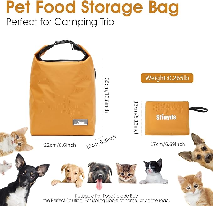 Pet Food Storage Dog Food Travel Container with 2PCS Collapsible Dog Travel Bowls Waterproof Kibble Storage Bag (Yellow, Small) - Image 5