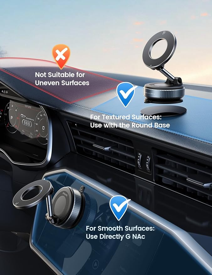 Lamicall for MagSafe Car Mount 70LBS Vacuum Suction Dashboard & Windshield | 20X Magnet Car Phone Holder 360° Foldable Magnetic Phone Holders for Your Car fit iPhone 17 16 15 14 Pro Max Gift Truck Black - Image 7