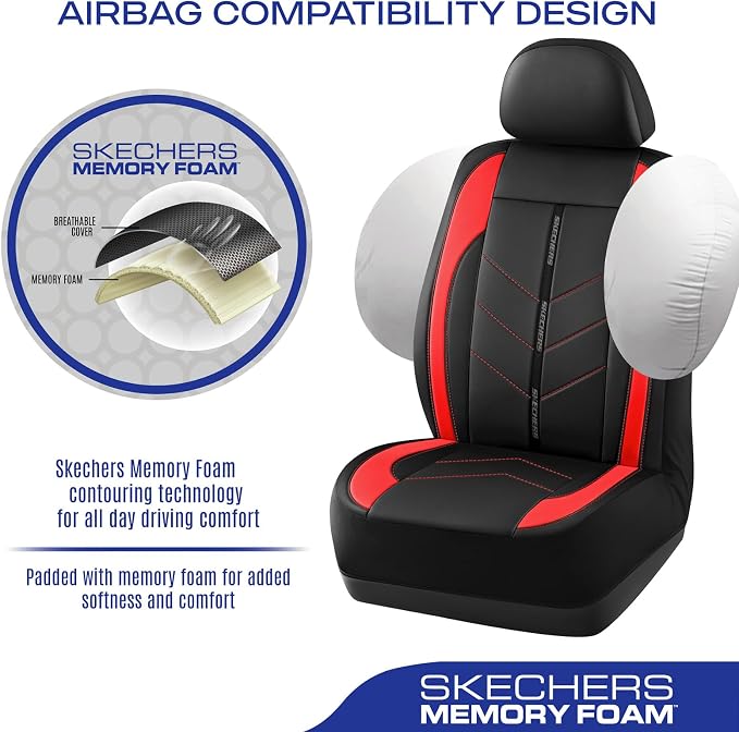 Skechers Car Seat Covers,Luxury Faux Leather Seat Covers,Waterproof Anti Slip Car Seat Protector Front Seats,Car Accessories Airbag Universal Fit for Most Cars,Vans,Trucks,SUV,Red - Image 4