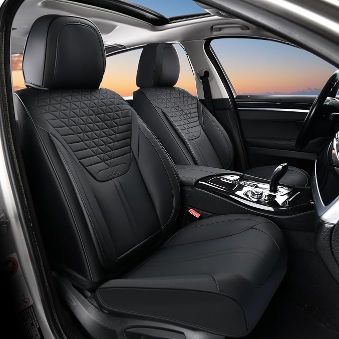 Car Seat Covers for Front Seats, Universal Seat Cushion 2 Seats, Car Seat Protector Waterproof, Premium Leather Automotive Seat Covers for Most Cars, Sedans, SUVs, and Trucks-Black - Image 9