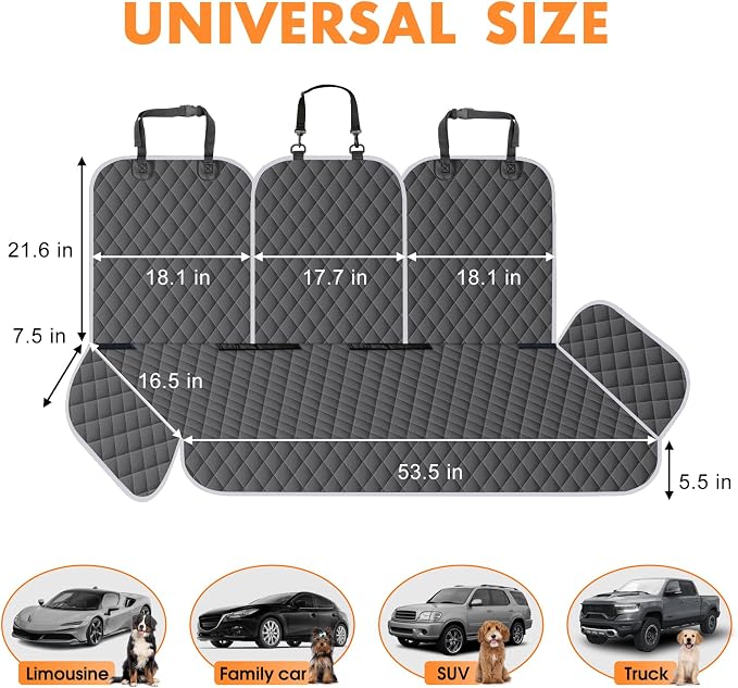 Dog Car Seat Cover for Back Seat, Fits Cars/SUVs/Trucks, M-Charcoal Grey - Image 2