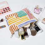 SOIDRAM 2 Pieces Stripes Makeup Bag Large Corduroy Cosmetic Bag Capacity Canvas Mix Travel Toiletry Bag Organizer Cute Makeup Brushes Aesthetic Accessories Storage Bag for Women, Stripes Mix Colorful - Image 6